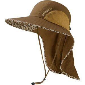 Unisex Caramel 100% Nylon Wide Brim Mesh Vent With Neck Flap Classic Sun Hat